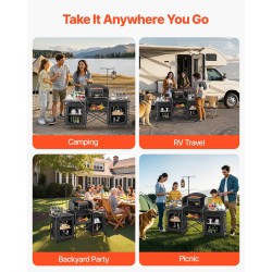 Alumiininen taittuva retkikeittiöpöytä 3 säilytyskaappia irrotettava tuulensuoja musta