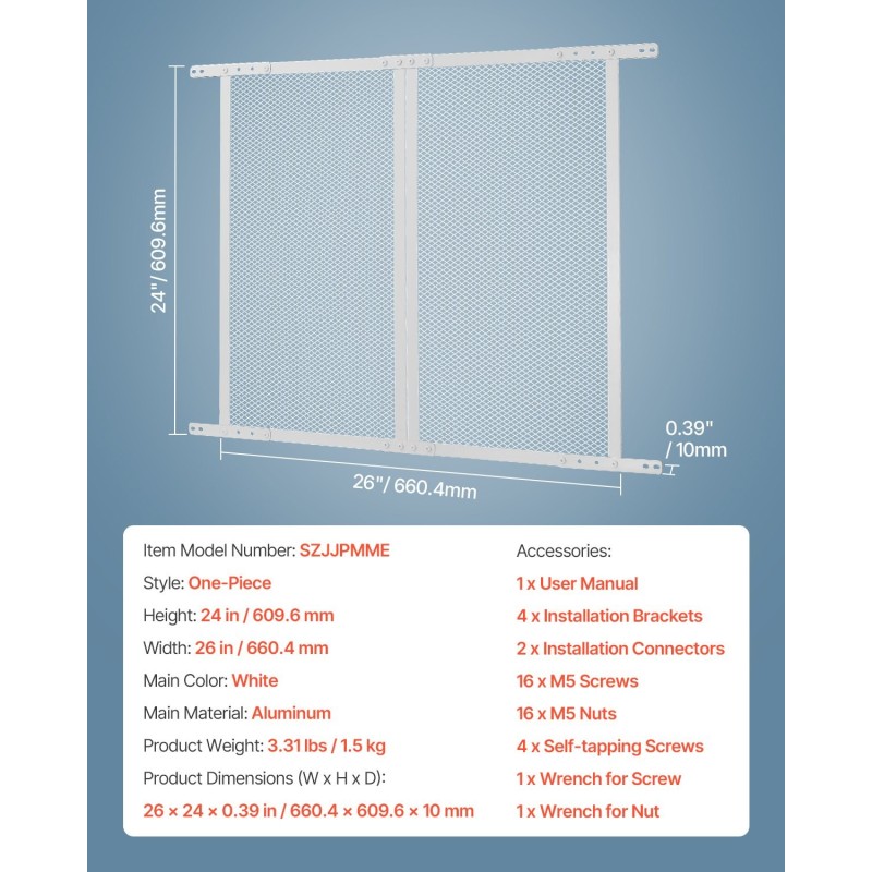 Oviverkon suojus alumiinirunkoinen 660 x 610 mm lemmikkiystävällinen hengittävä matkailuautoon