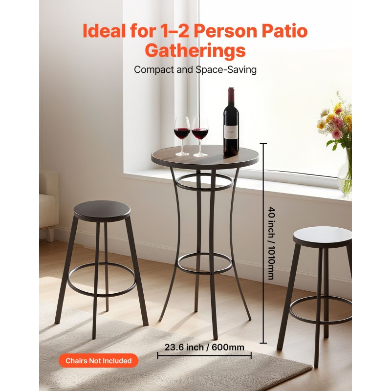 Pyöreä baaripöytä teräsrunko PVC-laminoitu 60 cm pöytätaso 101 cm korkea musta