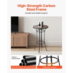 Pyöreä baaripöytä teräsrunko PVC-laminoitu 60 cm pöytätaso 101 cm korkea musta