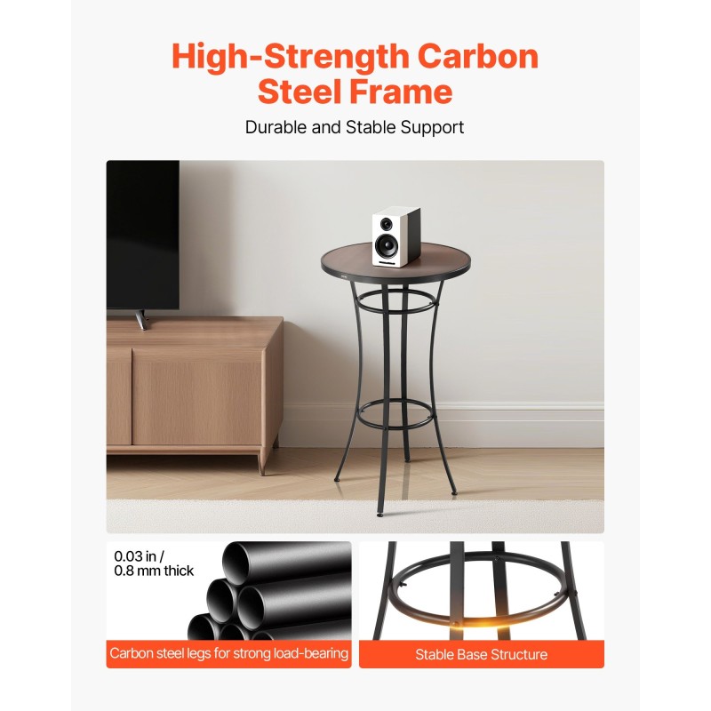 Pyöreä baaripöytä teräsrunko PVC-laminoitu 60 cm pöytätaso 101 cm korkea musta