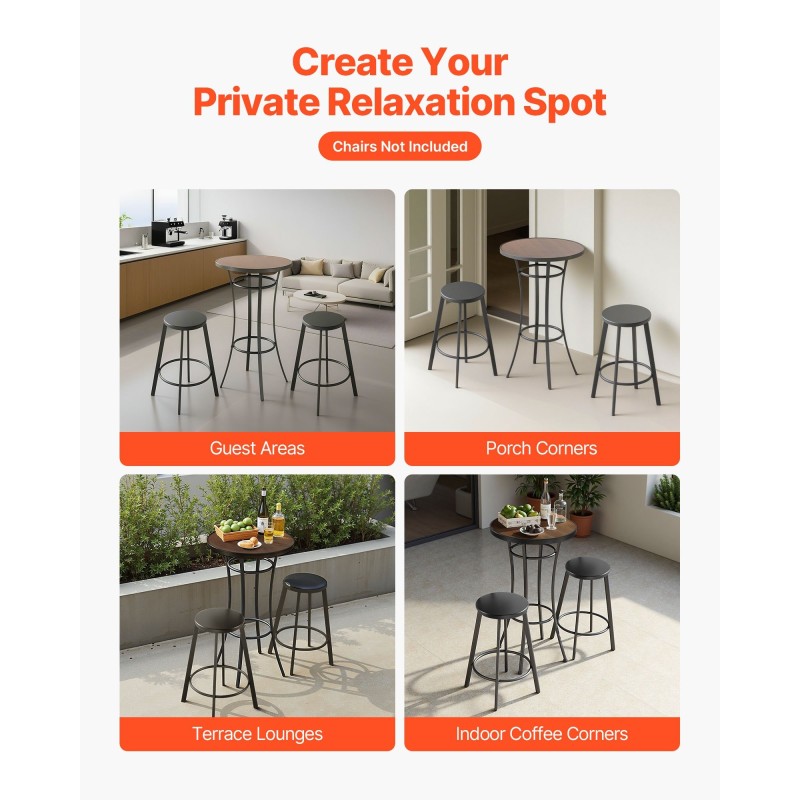 Pyöreä baaripöytä teräsrunko PVC-laminoitu 60 cm pöytätaso 101 cm korkea musta