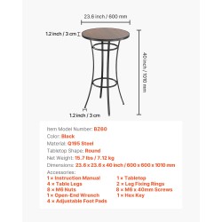 Pyöreä baaripöytä teräsrunko PVC-laminoitu 60 cm pöytätaso 101 cm korkea musta