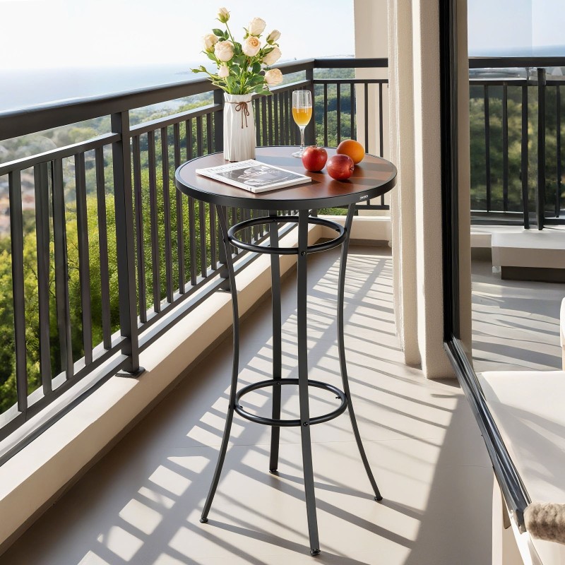 Pyöreä baaripöytä teräsrunko PVC-laminoitu 60 cm pöytätaso 101 cm korkea musta