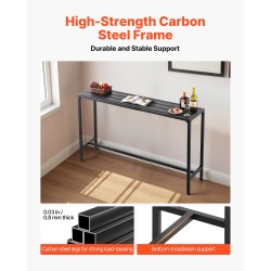 Baaripöytä teräsrunko 1600x375 mm musta vedenkestävä pöytätaso ulkokäyttöön ja sisätiloihin