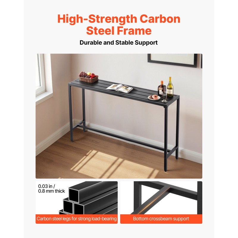 Baaripöytä teräsrunko 1600x375 mm musta vedenkestävä pöytätaso ulkokäyttöön ja sisätiloihin