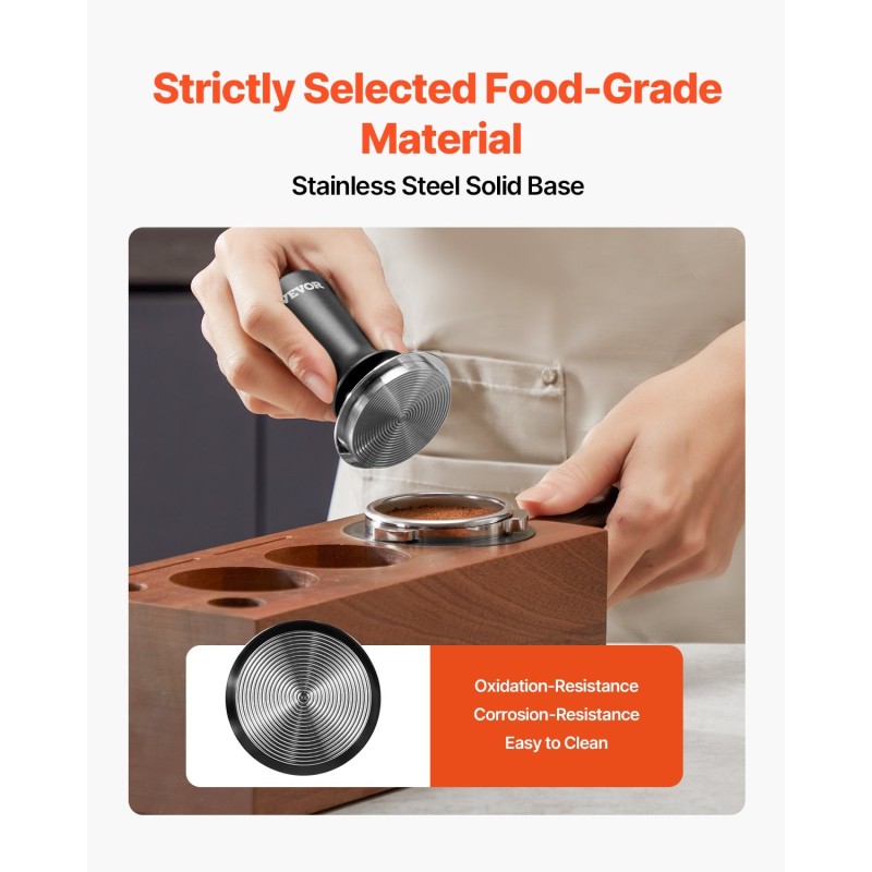 Manuaalinen espressotamperi 58 mm jousikuormitteinen ruostumatonta terästä ja alumiiniseosta liukumaton kahva