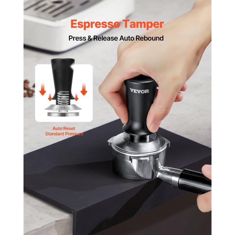 Espressotamperi jousikuormitteinen 51 mm 304 ruostumaton teräs ergonominen kahva