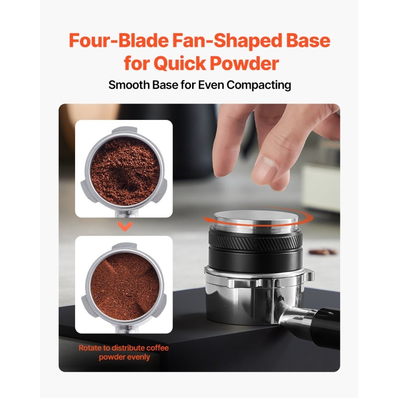 Espressotamperi ja jakaja 53 mm 304-ruostumaton teräs ja alumiiniseos säädettävä korkeus