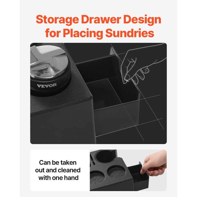 Espresson tamppausasema musta muovi 51–58 mm kahvakahvoille seitsemänpaikkainen säilytys silikonijaloilla