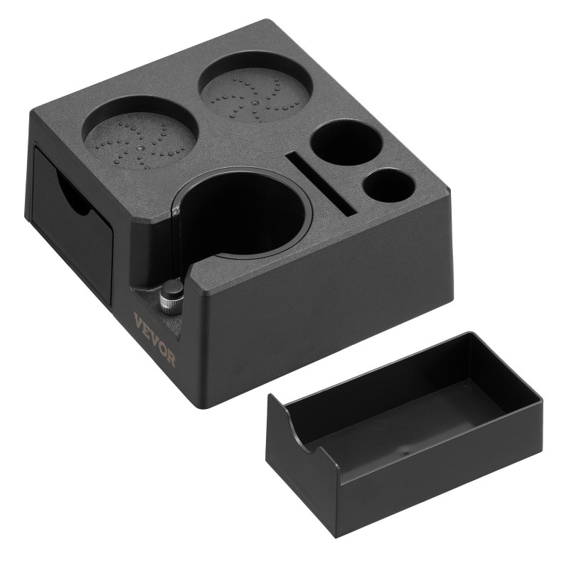 Espresson tamppausasema musta muovi 51–58 mm kahvakahvoille seitsemänpaikkainen säilytys silikonijaloilla