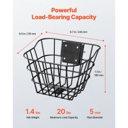 Etukori teräksestä 245x215x180 mm 9 kg kantavuus sähköskoottereille ja polkupyörille