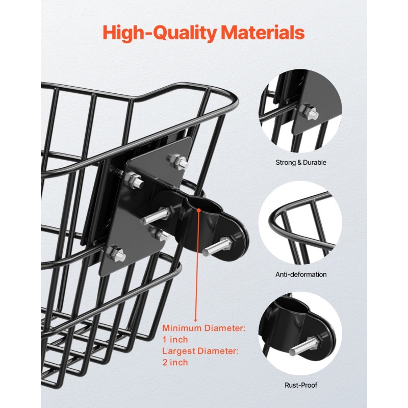 Etukori teräksestä 245x215x180 mm 9 kg kantavuus sähköskoottereille ja polkupyörille