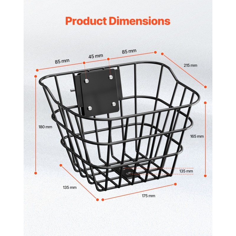Etukori teräksestä 245x215x180 mm 9 kg kantavuus sähköskoottereille ja polkupyörille