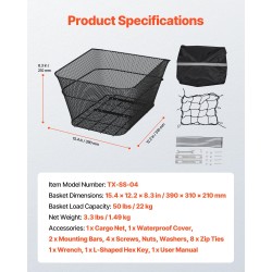 Metallinen polkupyörän takakori 22 kg kantavuudella vesitiivis suojapeite