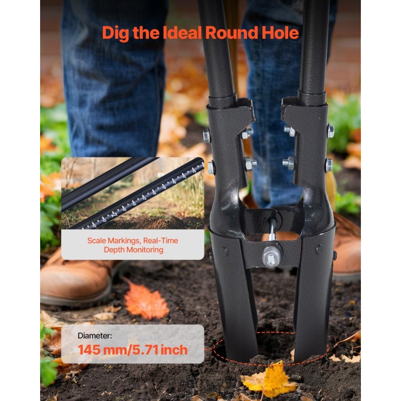 Käsikäyttöinen kuoppakaivuri puutarhaan ja maatilaan 145 mm halkaisija 1460 mm