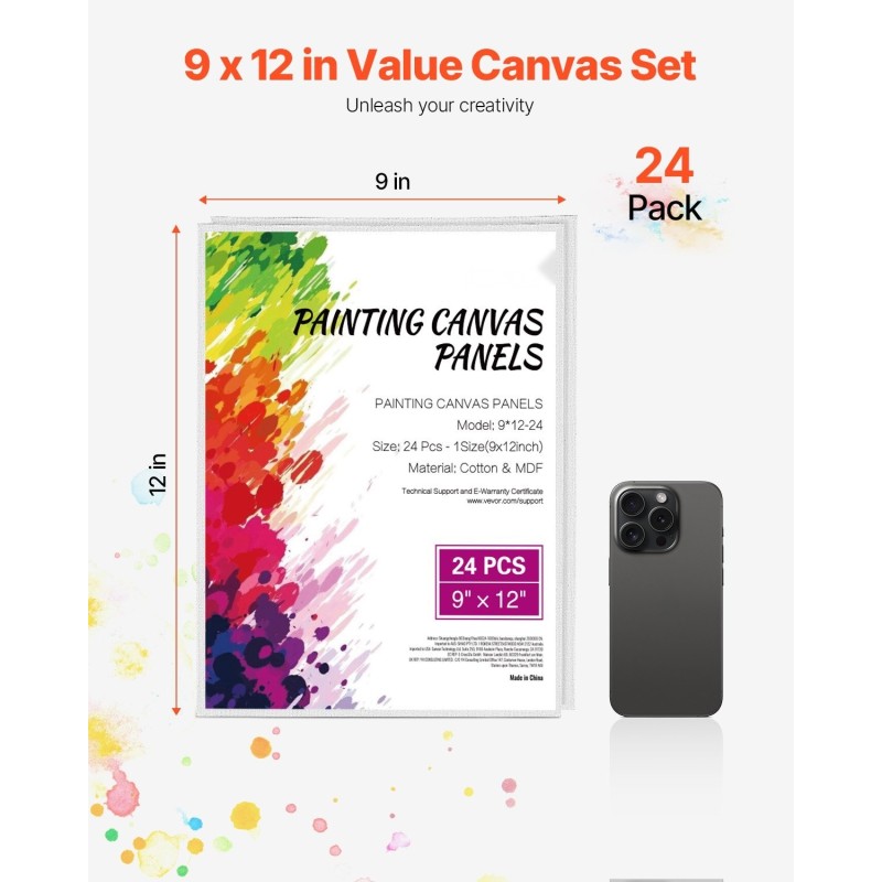 Maalauspohjapaneelisarja 24 kpl 229 x 305 mm esipohjustettu puuvilla MDF taustalevy