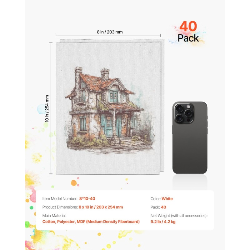 Maalauspahvit valmiiksi pohjustetut 203 x 254 mm 40 kpl puuvilla keskitiheä kuitulevy