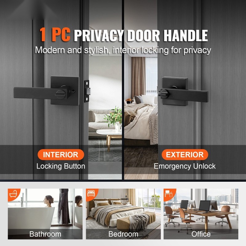 Ovenkahva mattamusta sinkkiseos yksityisyyden lukitus 35–45 mm sisäoviin 1 kpl