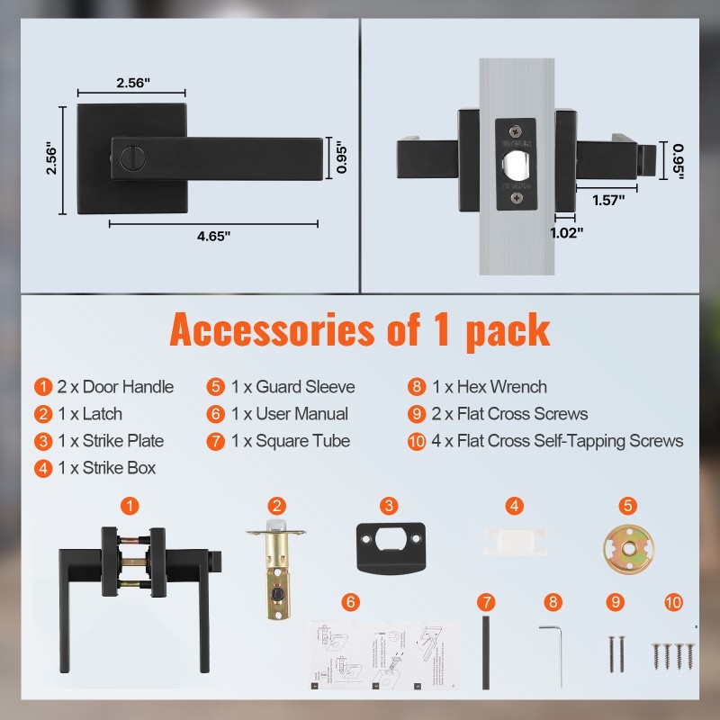 Ovenkahva mattamusta sinkkiseos yksityisyyden lukitus 35–45 mm sisäoviin 1 kpl