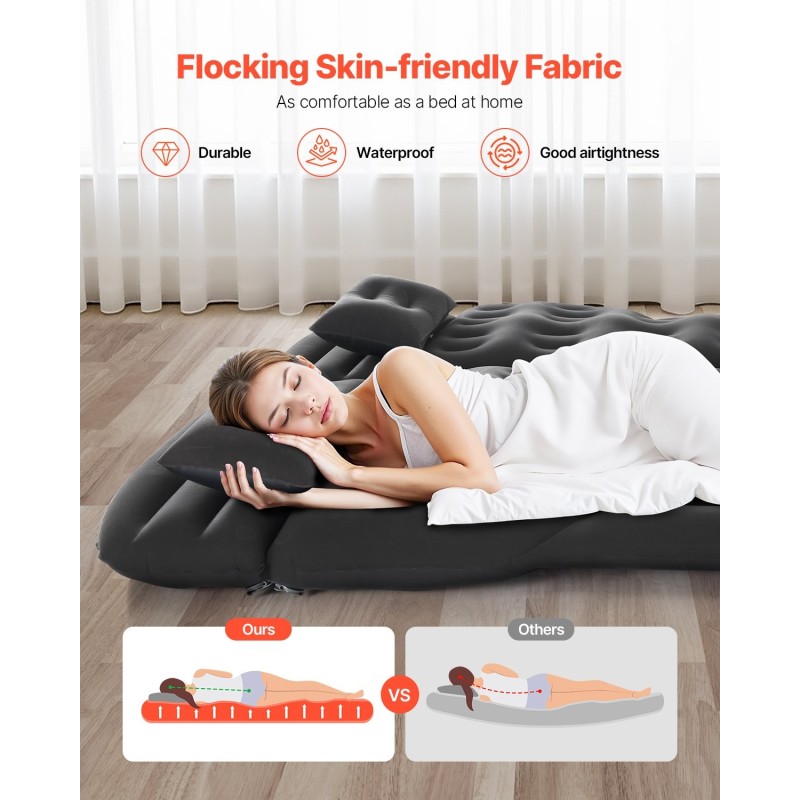 Auton ilmapatja pehmeä nukkapinta PVC-muovi kuusi ilmakammiota sisältää pumpun