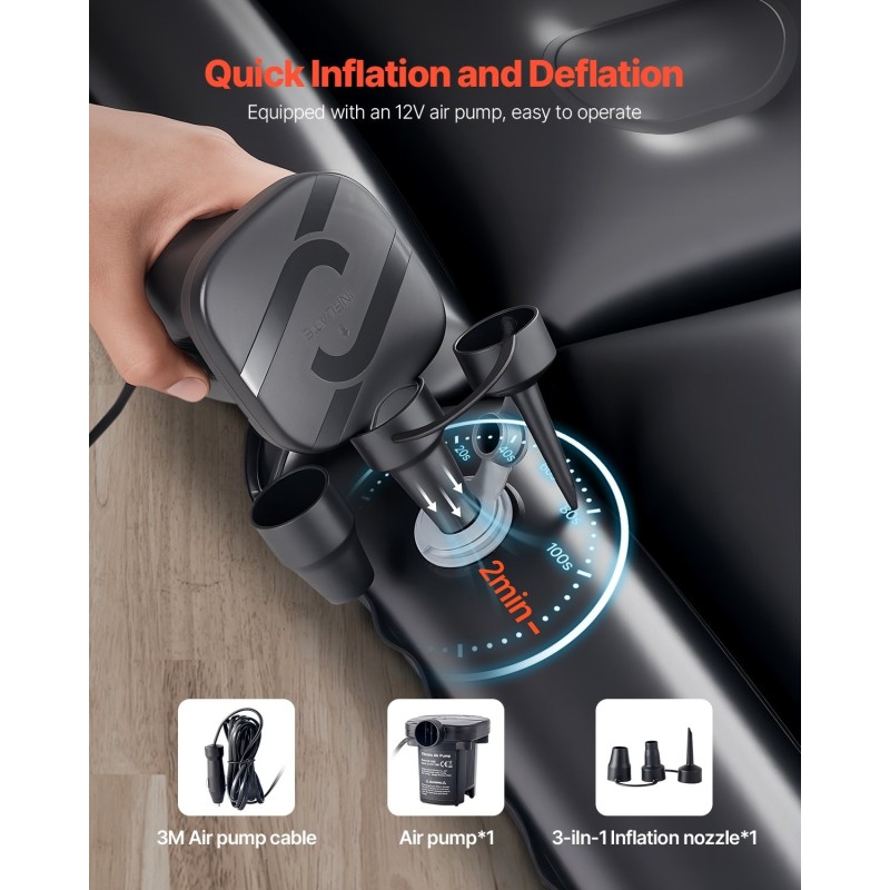 Auton ilmapatja pehmeä nukkapinta PVC-muovi kuusi ilmakammiota sisältää pumpun