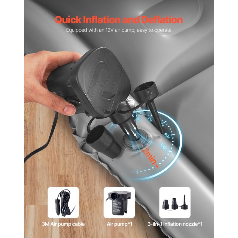 Auton ilmapatja nukkapintainen PVC-materiaali 1750x1330x150 mm 6 ilmakammiota