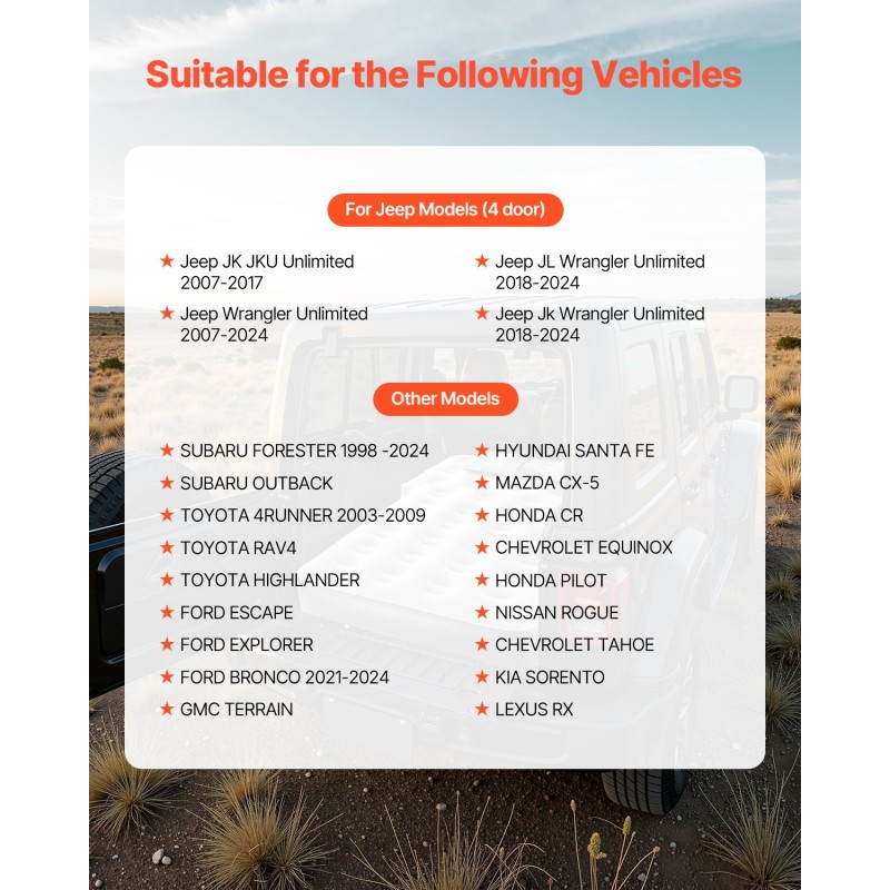 Auton ilmapatja takakonttiin PVC nukkapintainen sisäänrakenteinen pumppu sopii 4Runnerille ja Wranglerille