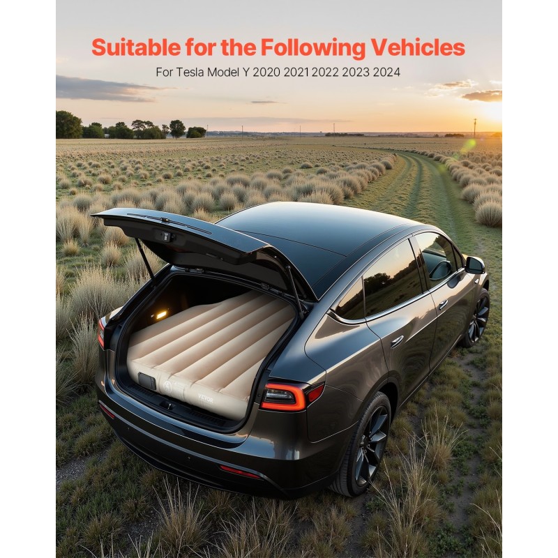 Auton tavaratilan ilmapatja PVC beige sisäänrakennetulla pumpulla Tesla Model Y 2020–2024