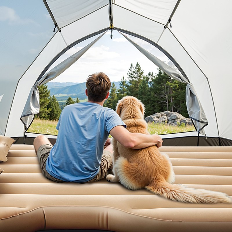 Auton tavaratilan ilmapatja PVC beige sisäänrakennetulla pumpulla Tesla Model Y 2020–2024