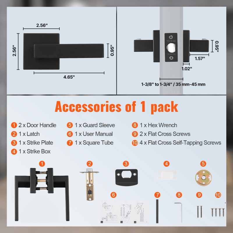Välioven painikkeet sinkkiseos 6 kpl mattamusta ei-lukittava käännettävä sisäoviin