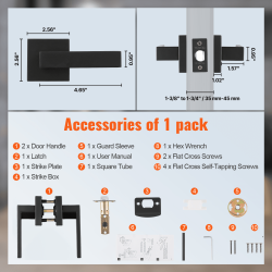 Sisäoven avaimeton kahvasarja sinkkiseos mattamusta 5 kpl 35–45 mm