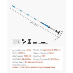 Akkukäyttöinen altaan imuri 60 minuutin käyttöaika neljällä harjapäällä