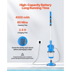 Langaton altaan imuri ladattava 4500 mAh akku 60 minuuttia jatkovarsi 1420 mm