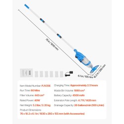 Langaton altaan imuri ladattava 4500 mAh akku 60 minuuttia jatkovarsi 1420 mm