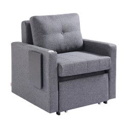 Ulosvedettävä vuodesohva metallirunkoinen pellavaverhoilu harmaa kaksisataakolmekymmentäkaksi senttimetriä avattuna