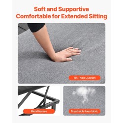 U-muotoinen 6-istuiminen vuodesohva vedettävä vuodeosa pellavakangas metallirunko harmaa