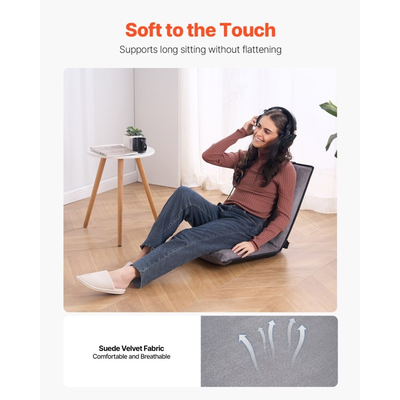 Taitettava lattiatyyny selkänojalla teräsrunko vaahtomuovipehmuste 6 asentoa harmaa