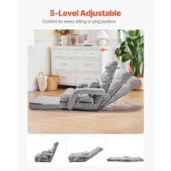 Taitettava lattiatason nojatuoli vaahtomuovitäytteellä teräsrunko harmaa säädettävä selkänoja 5 asentoa