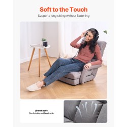 Taitettava lattiatason nojatuoli vaahtomuovitäytteellä teräsrunko harmaa säädettävä selkänoja 5 asentoa