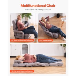 Taitettava lattiatason nojatuoli vaahtomuovitäytteellä teräsrunko harmaa säädettävä selkänoja 5 asentoa