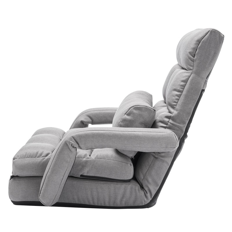 Taitettava lattiatason nojatuoli vaahtomuovitäytteellä teräsrunko harmaa säädettävä selkänoja 5 asentoa