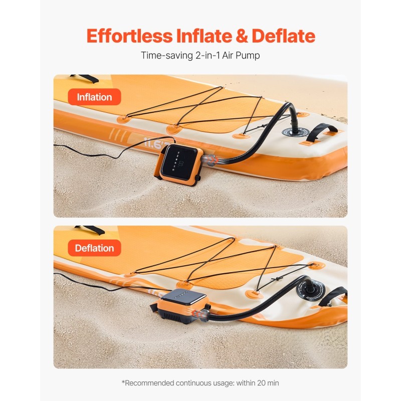 Sähköpumppu SUP-laudoille 12 voltin 6 esiasetusta kompaktilla kantorepulla