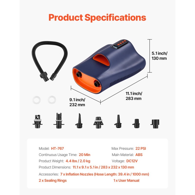 Ilmapumppu ABS-muovinen SUP-laudoille ja kajakeille 12V 22 PSI