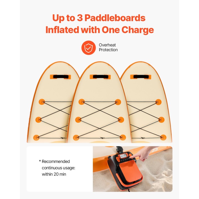 Sähköinen SUP-lautapumppu ladattava 6000 mAh akku 20 PSI LED-näyttö 7 suutinta ABS-muovi