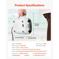 Langaton ilmapumppu SUP-laudoille sisäisellä 4000 mAh akulla 7 suutinta