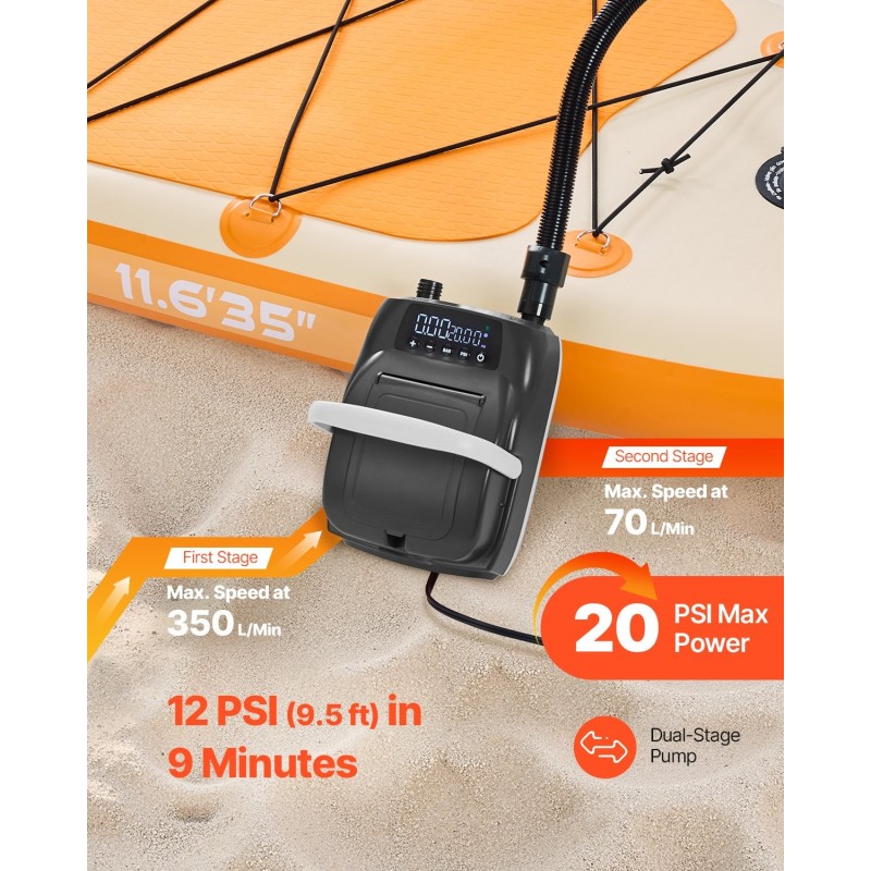 Sähköinen SUP ilmapumppu DC12V ABS 20 PSI täyttö ja tyhjennys