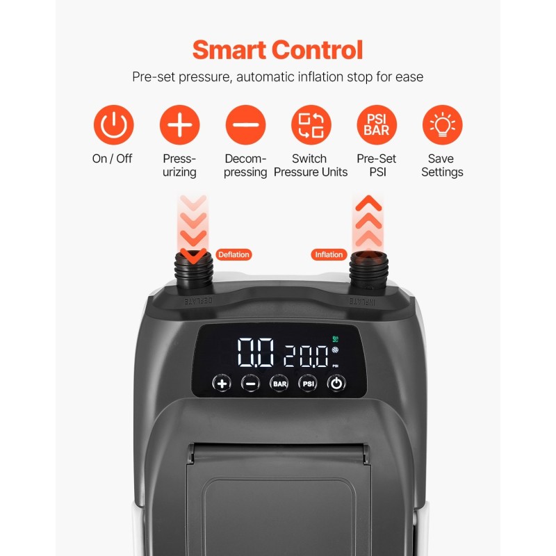 Sähköinen SUP ilmapumppu DC12V ABS 20 PSI täyttö ja tyhjennys