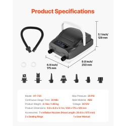 Sähköinen SUP ilmapumppu DC12V ABS 20 PSI täyttö ja tyhjennys