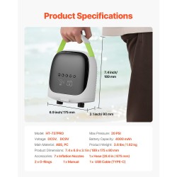 Langaton SUP-ilmapumppu 4000 mAh akulla 20 PSI 7 suutinta